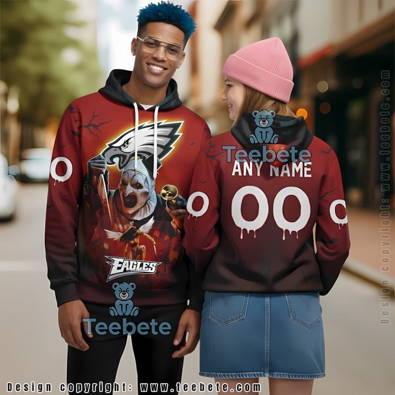 Philadelphia Eagles Terrifier Ghoulish Personalized Red 3D Hoodie