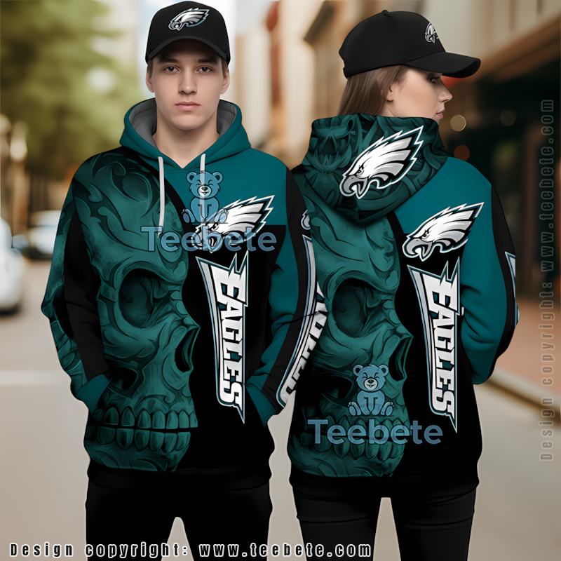 Philadelphia Eagles Tribal Skull 3D Hoodie Blue Black
