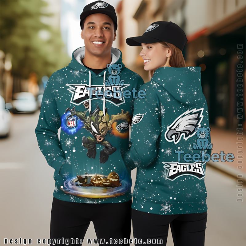 Philadelphia Eagles Venom Groot Pumpkin 3D Hoodie Blue Unisex
