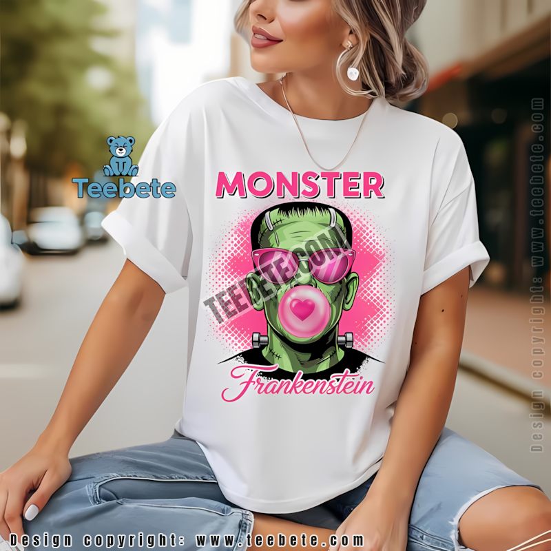 Pink Frankenstein Monster Halloween Bubble Gum Heart Sunglasses Shirt