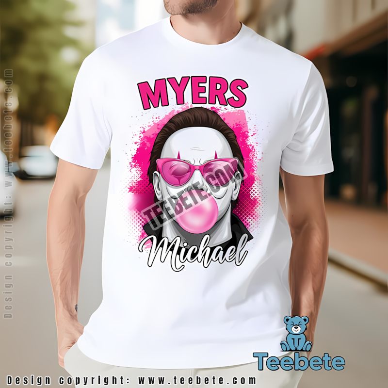 Pink Michael Myers Bubble Gum Heart Sunglasses Halloween Shirt