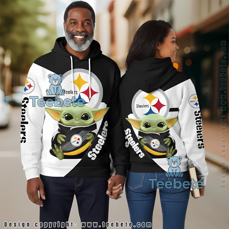Pittsburgh Steelers Baby Yoda Star Wars 3D Hoodie Black Yellow Boys