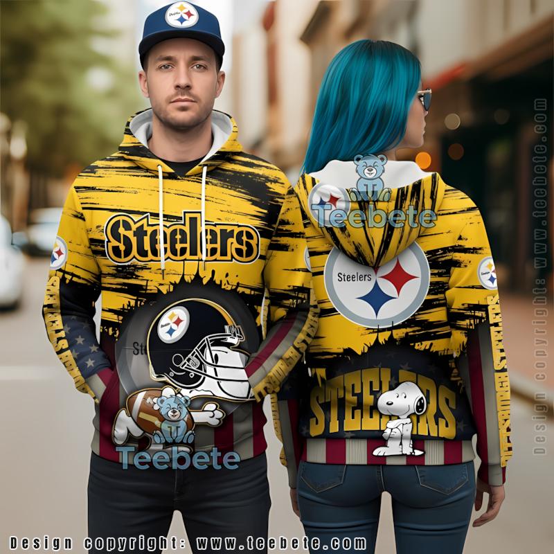 Pittsburgh Steelers Christmas Snoopy 3D Hoodie Yellow Black Graphic