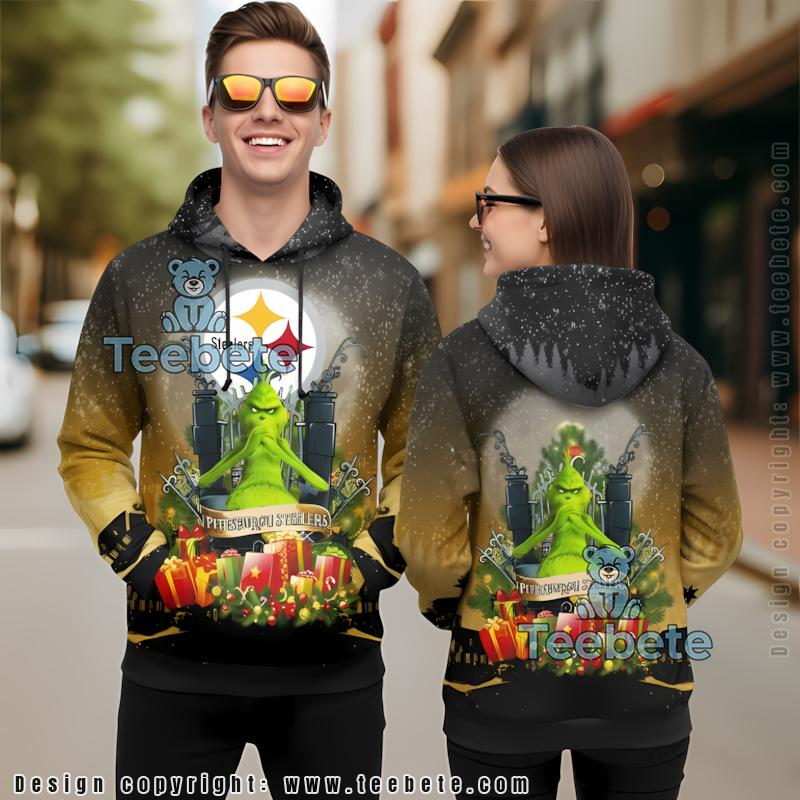 Pittsburgh Steelers Grinch Christmas 3D Hoodie Black Mens