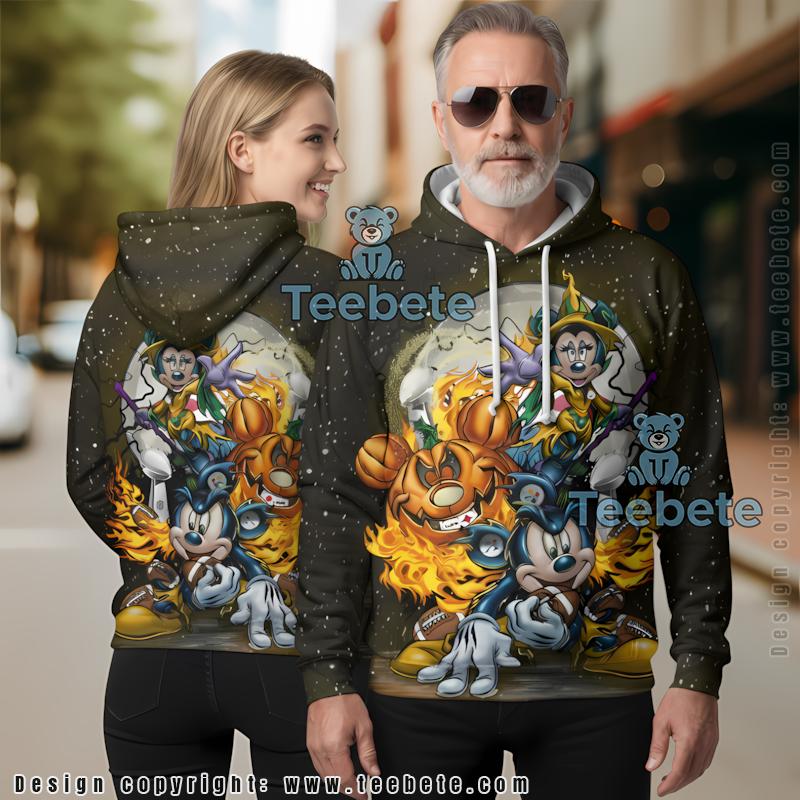 Pittsburgh Steelers Mickey Mouse 3D Hoodie Yellow Grey Graphic