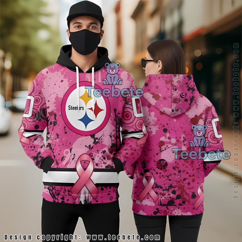 Pittsburgh Steelers Breast Cancer 3D Hoodie Personalized White Pink
