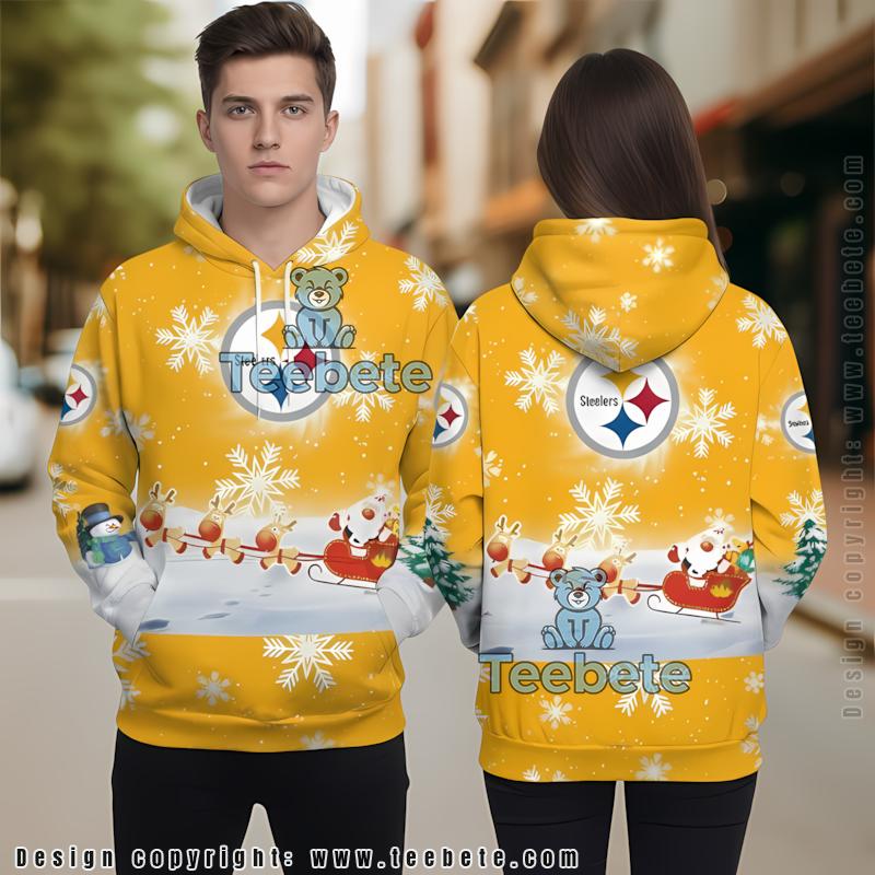 Pittsburgh Steelers Santa Claus Is Coming 3D Hoodie Yellow Design