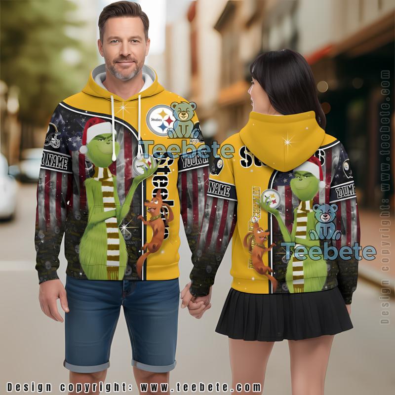 Pittsburgh Steelers Santa Grinch 3D Hoodie Personalized Yellow Youth