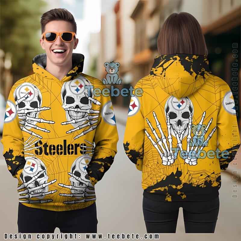 Pittsburgh Steelers Skull Halloween 3D Hoodie Yellow Black Unisex