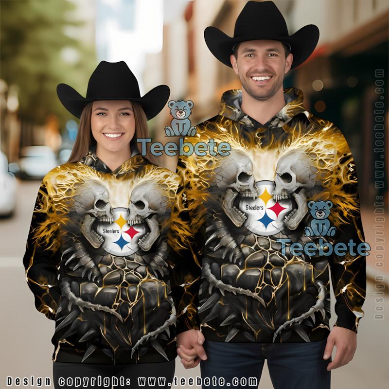 Pittsburgh Steelers Skull Unleash 3D Hoodie Yellow Black Youth