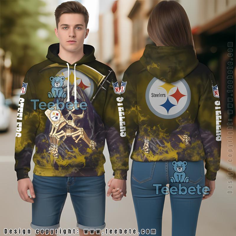 Pittsburgh Steelers Skull 3D Men Hoodie Yellow Black