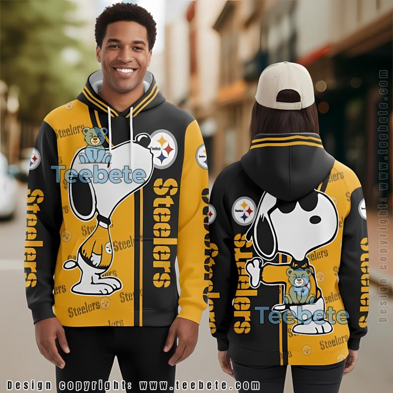 Pittsburgh Steelers Snoopy 3D Hoodie Yellow Black Mens Graphic