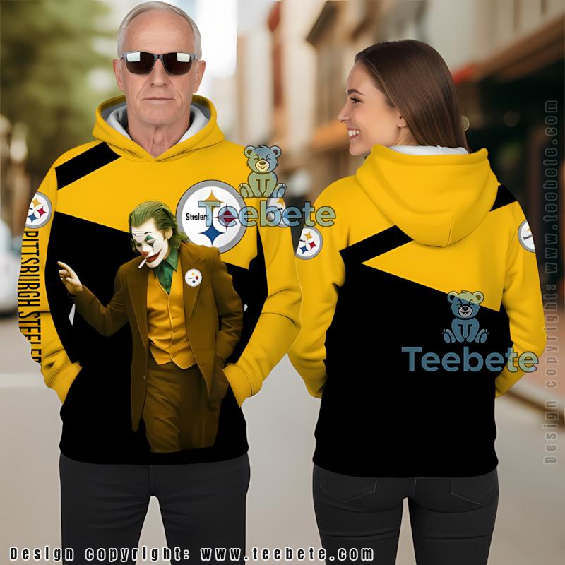 Pittsburgh Steelers Joker 3D Hoodie Yellow Black Puff Print
