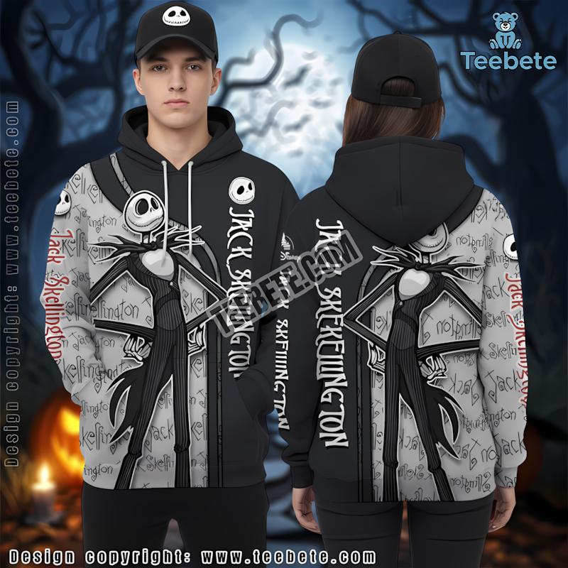 Jack Skellington Halloween Grey 3D Design Hoodie