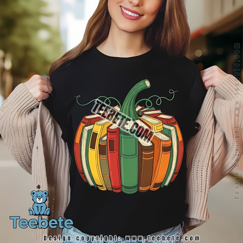Pumpkin Made Of Books Halloween Retro Reading Library Shirt