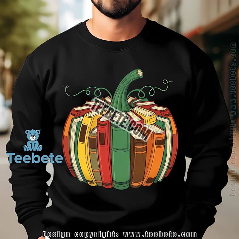 Pumpkin Made Of Books Halloween Retro Reading Library Long Sleeve Pumpkin Made Of Books Halloween Retro Reading Library Long Sleeve
