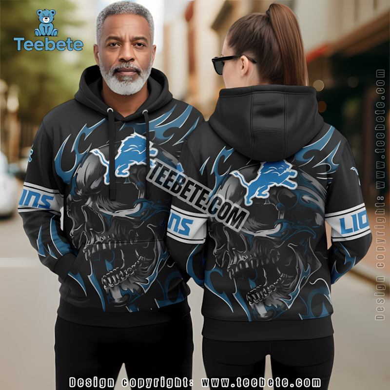 Detroit Lions Punisher Skull 3D Hoodie Black Blue Girls