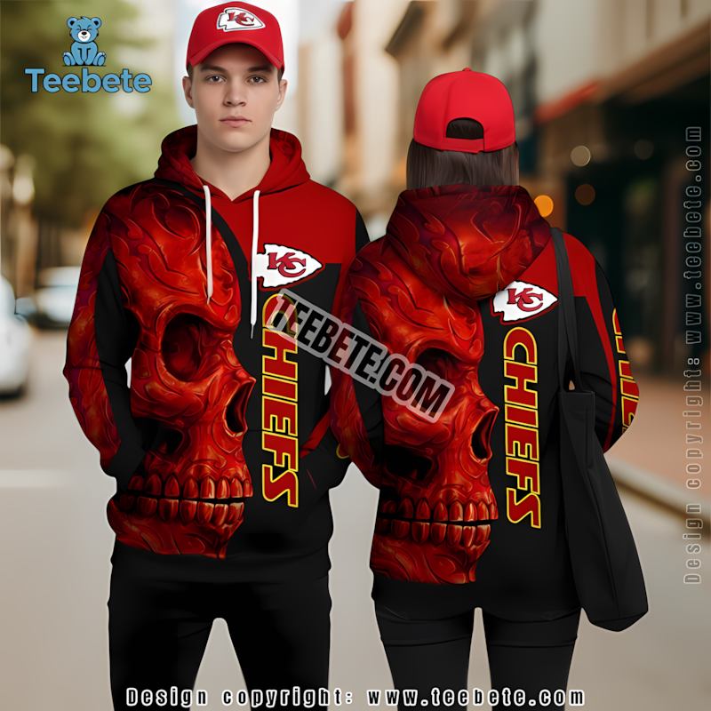 Kansas City Chiefs Punisher Skull Halloween 3D Hoodie Black Red Printed