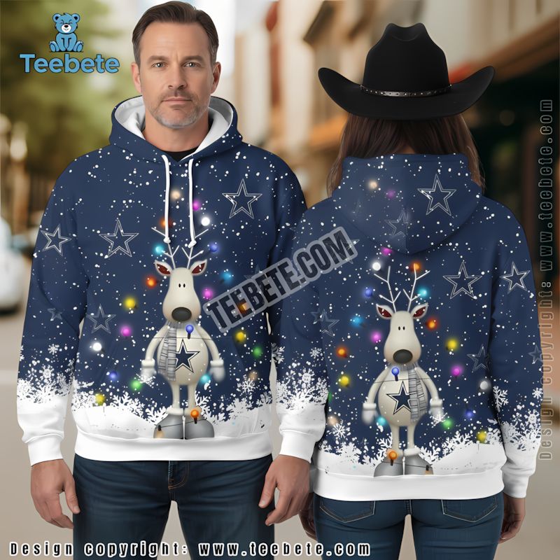 Dallas Cowboys Reindeer Christmas 3D Hoodie Mens Blue White