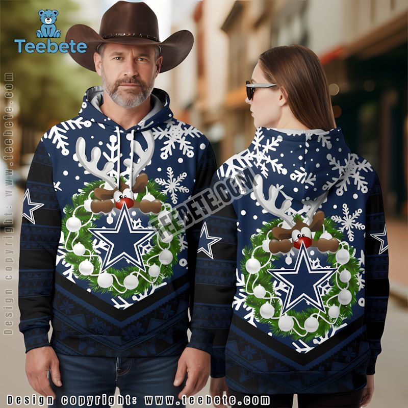 Dallas Cowboys Santa Claus 3D Hoodie Mens Blue Red