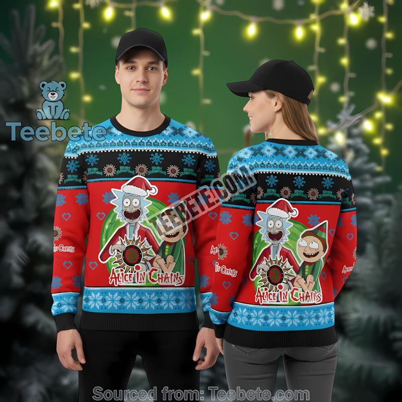 Rick And Morty Alice In Chains Ugly Christmas Sweater Red Blue Best