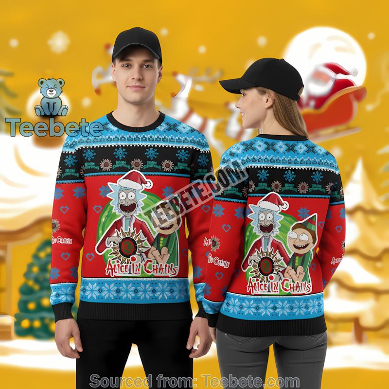 Rick And Morty Alice In Chains Ugly Christmas Sweater Red Blue Best Rick And Morty Alice In Chains Ugly Christmas Sweater Red Blue Best