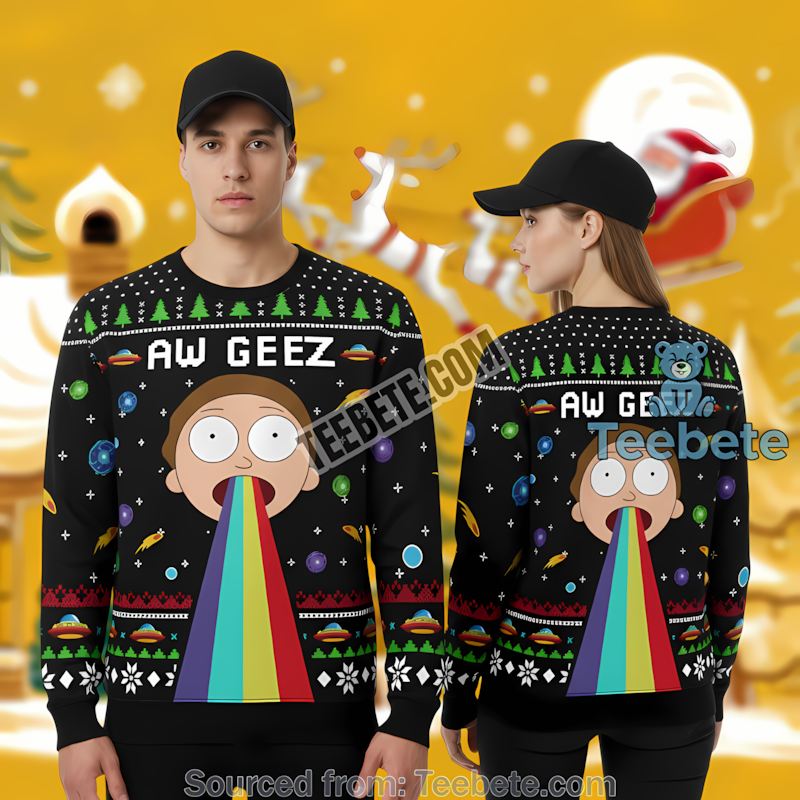 Rick And Morty Aw Geez Morty Ugly Christmas Sweater Black Cheap Rick And Morty Aw Geez Morty Ugly Christmas Sweater Black Cheap