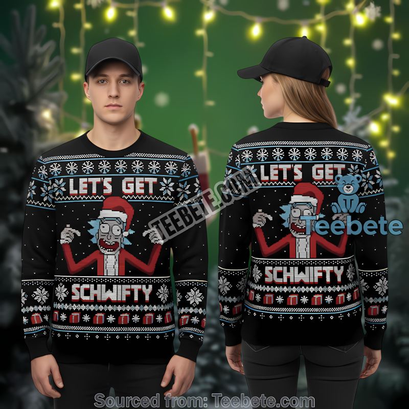 Rick And Morty Ugly Christmas Sweater Black Mens Lets Get Schwifty