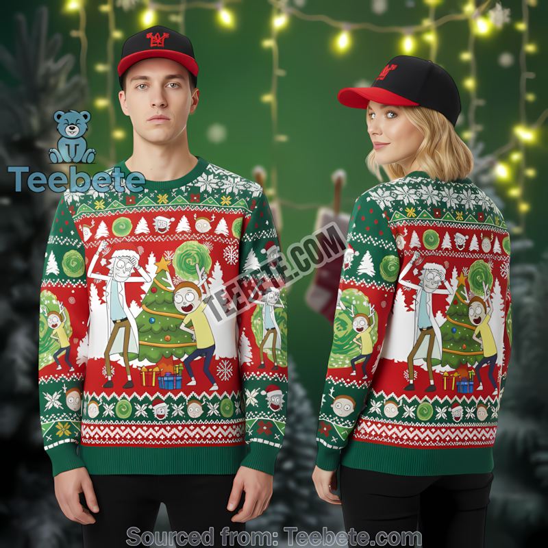 Rick And Morty Christmas Tree Ugly Christmas Sweater Red Green Mens