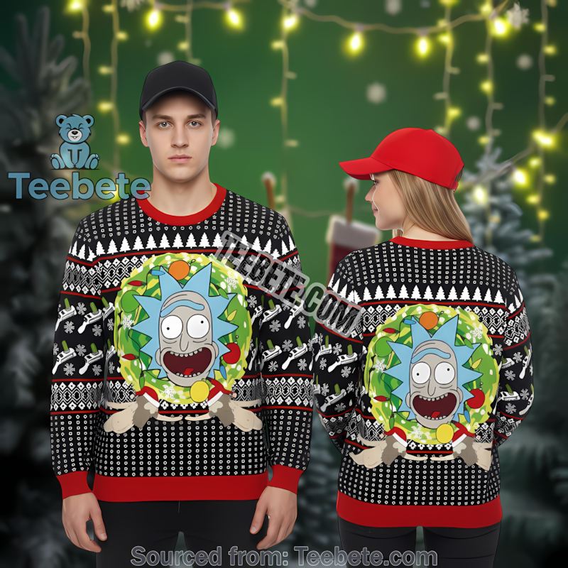 Rick And Morty Happy Human Ugly Christmas Sweater Funny Red Family
