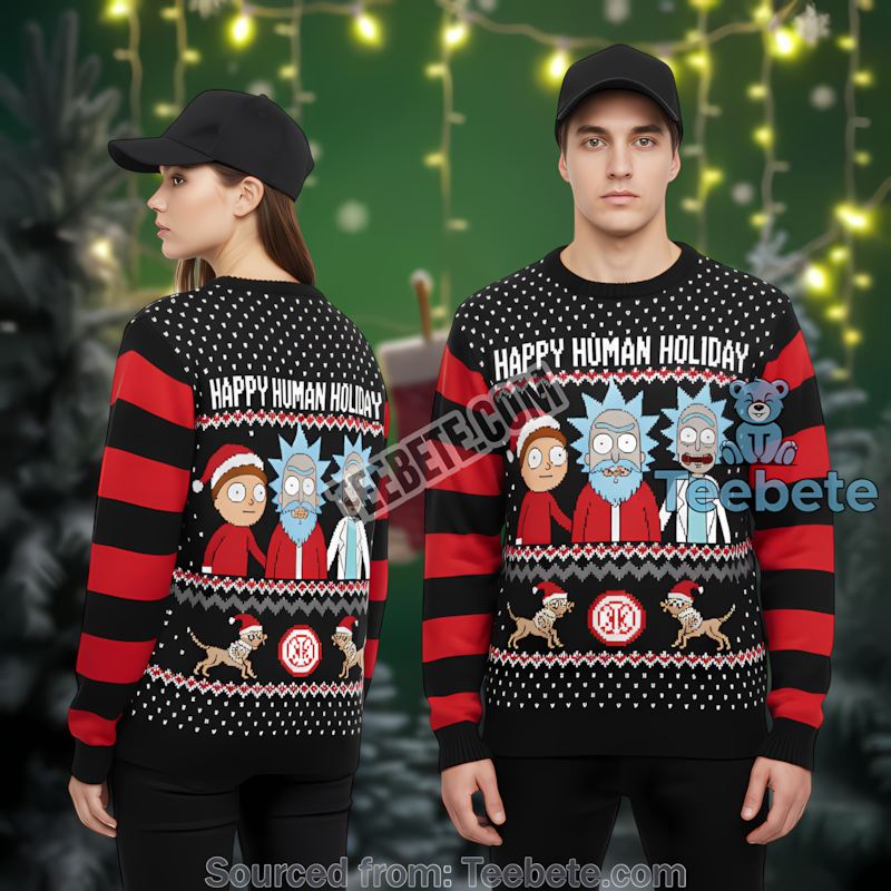 Rick And Morty Happy Human Holiday Ugly Christmas Sweater Red Best