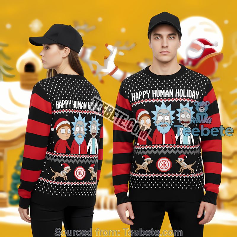 Rick And Morty Happy Human Holiday Ugly Christmas Sweater Red Best Rick And Morty Happy Human Holiday Ugly Christmas Sweater Red Best