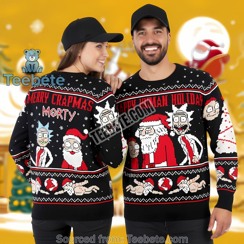Rick And Morty Merry Crapmas Ugly Xmas Sweater Black Womens Rick And Morty Merry Crapmas Ugly Xmas Sweater Black Womens
