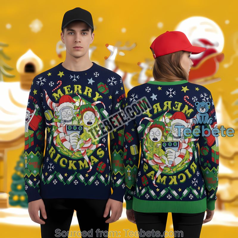 Rick And Morty Merry Rickmas Ugly Christmas Sweater Green Blue Cheap Rick And Morty Merry Rickmas Ugly Christmas Sweater Green Blue Cheap