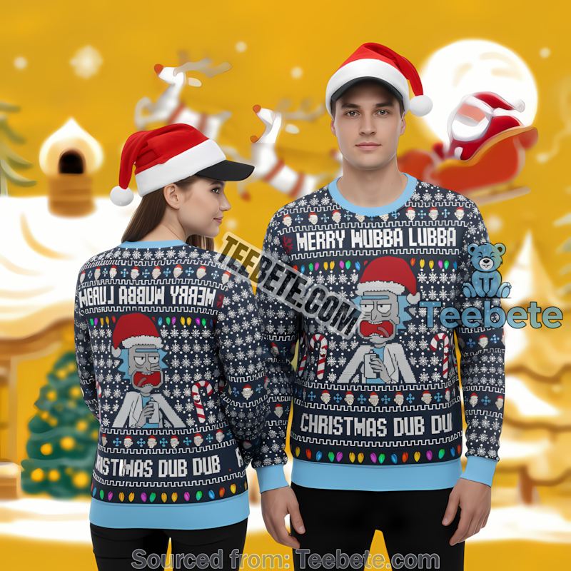 Rick And Morty Merry Wubba Lubba Dub Dub Ugly Christmas Sweater Blue Mens Rick And Morty Merry Wubba Lubba Dub Dub Ugly Christmas Sweater Blue Mens
