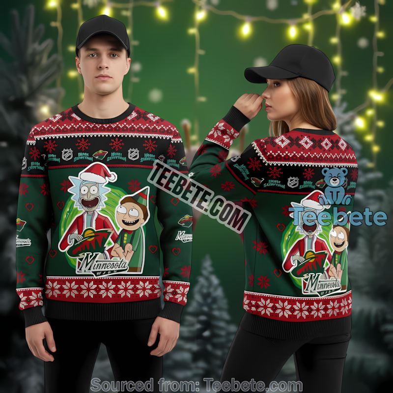 Rick And Morty Minnesota Wild Ugly Christmas Sweater Green Cheap
