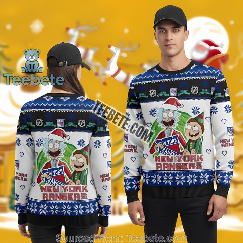 Rick And Morty New York Rangers Ugly Christmas Sweater Blue White Family Rick And Morty New York Rangers Ugly Christmas Sweater Blue White Family