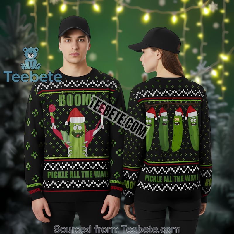 Rick And Morty Pickle Rick Ugly Xmas Sweater Green Black Mens