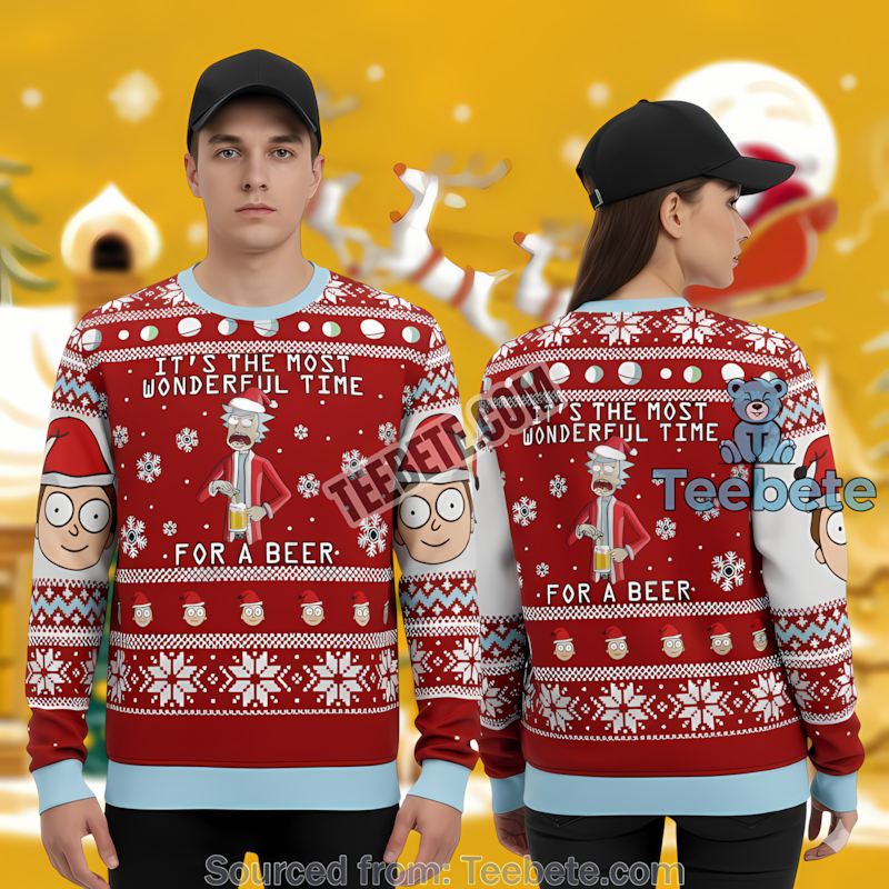 Rick And Morty Red Ugly Sweater Most Wonderful Time For A Beer Rick And Morty Red Ugly Sweater Most Wonderful Time For A Beer