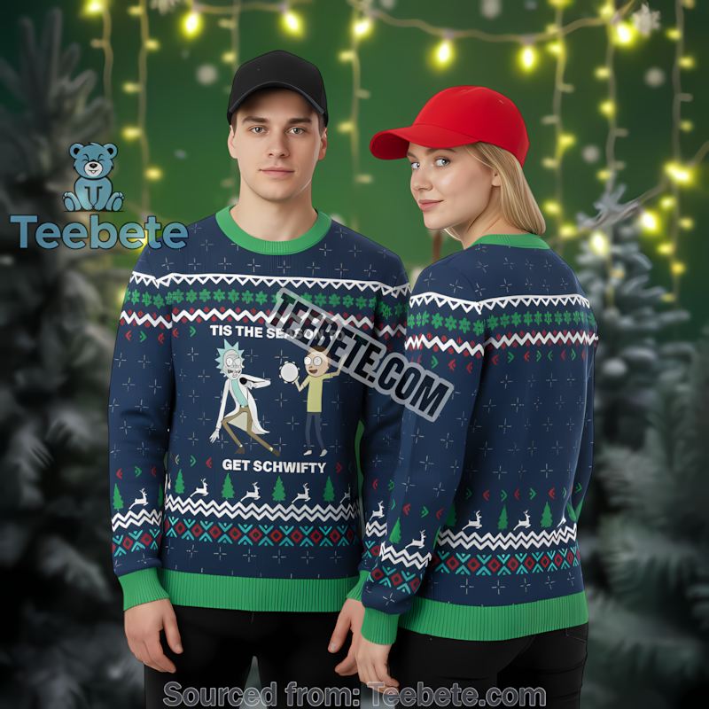 Rick And Morty Tis The Season Get Schwifty Ugly Christmas Sweater Blue Best