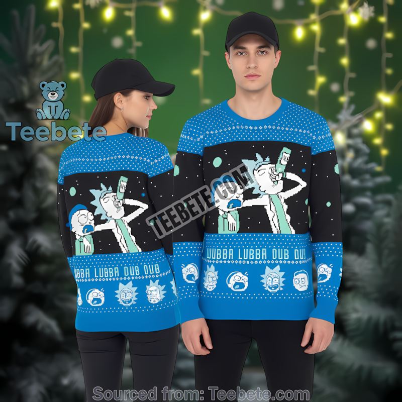 Rick And Morty Wubba Lubba Dub Dub Ugly Christmas Sweater Blue Best