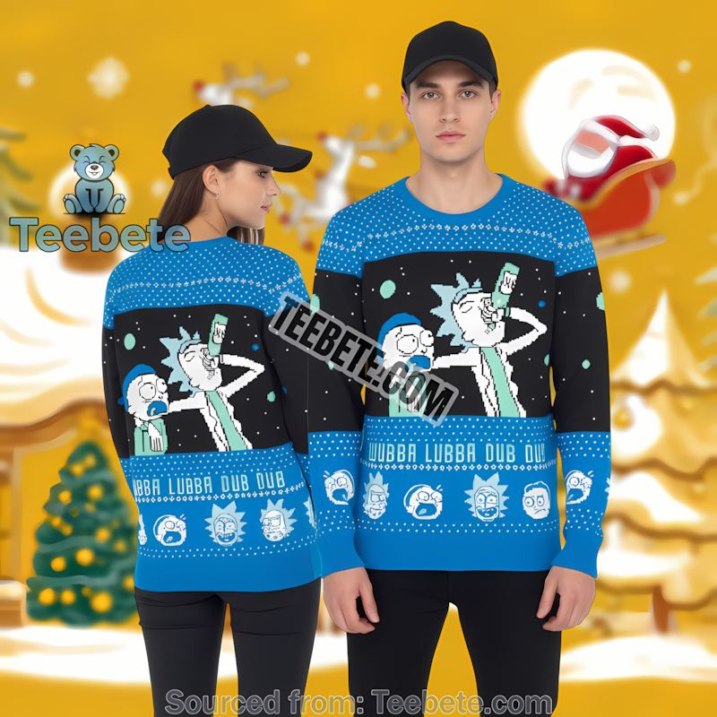 Rick And Morty Wubba Lubba Dub Dub Ugly Christmas Sweater Blue Best Rick And Morty Wubba Lubba Dub Dub Ugly Christmas Sweater Blue Best