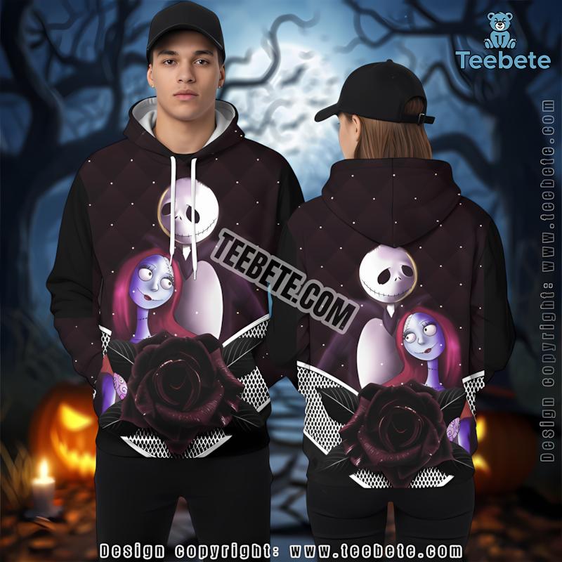 Jack Skellington And Sally Romantic Love Black 3D Zip Up Hoodie