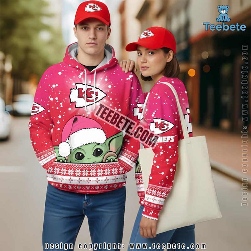 Kansas City Chiefs Santa Baby Yoda 3D Hoodie White Red Printing