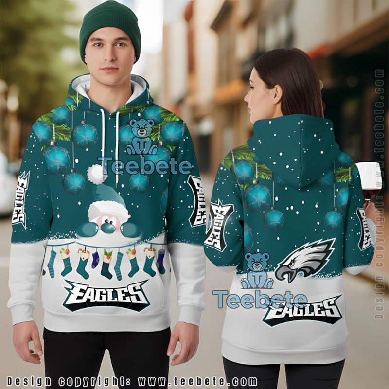 Philadelphia Eagles Santa Claus Christmas 3D Hoodie Blue Unisex