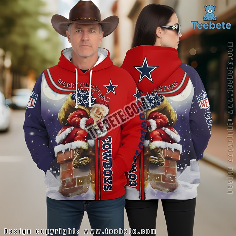 Dallas Cowboys Santa Claus 3D Hoodie Mens Blue Red