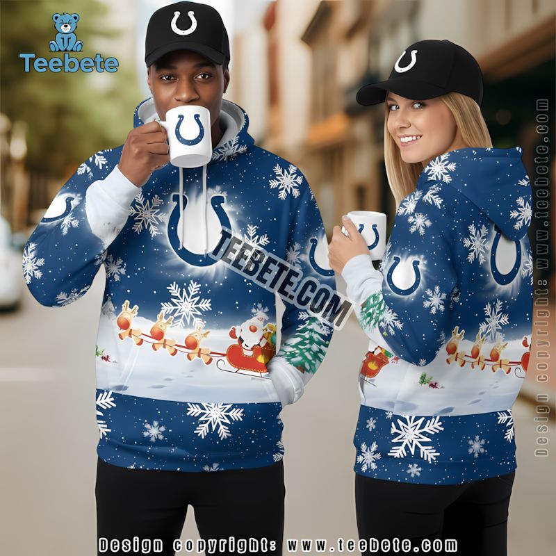 Indianapolis Colts Santa Claus Christmas 3D Hoodie Blue Puff Print