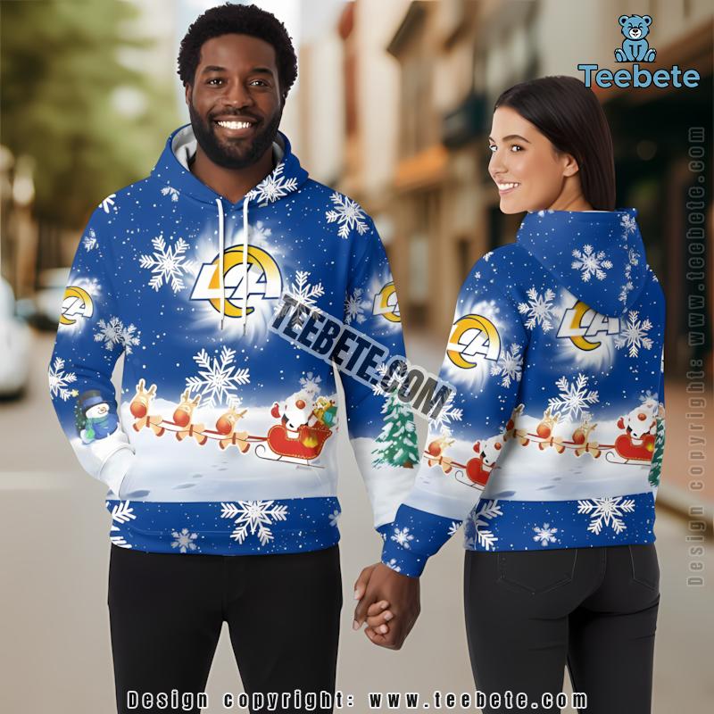 Santa Claus Is Coming Los Angeles Rams 3D Hoodie Blue Mens