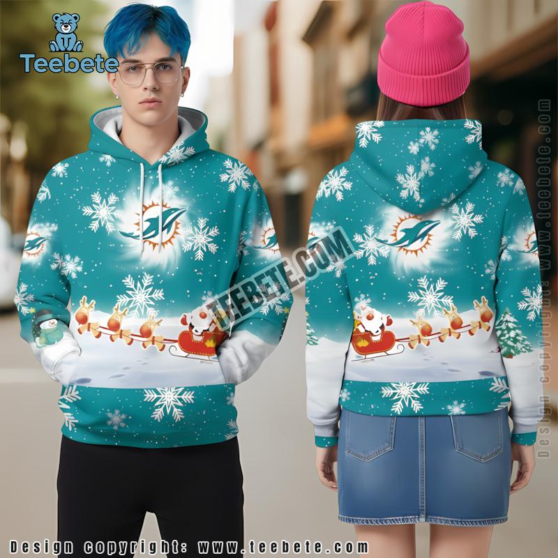 Miami Dolphins Santa Claus Christmas 3D Hoodie Blue White Mens Graphic