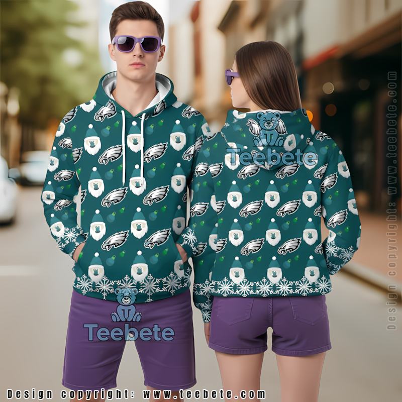 Philadelphia Eagles Santa Claus 3D Hoodie White Blue
